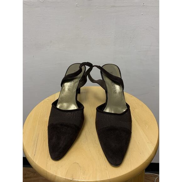 Vintage YSL Yves Saint Laurent Brown Sling back Kitten Heels Size 9 - Picture 1 of 6